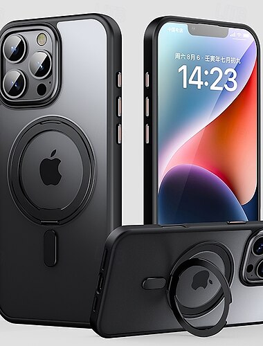  Custodia con supporto magnetico a anello per iPhone 16e 16 Pro Max 15 Pro Max Plus 15 14 Pro Max Plus 13 12 11 Pro Max – retro trasparente antiurto con supporto