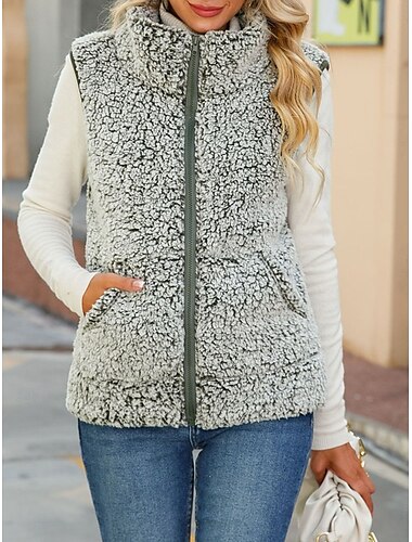  Γυναικεία Μπουφάν fleece Γιλέκο Fleece Παλτό γούνα Διατηρείτε Ζεστό Αναπνέει Φερμουάρ Τσέπη Fleece Lined Καθημερινό Σκέτο Διακοπές Δρόμος Καθημερινά Ρούχα Εξόδου Φερμουάρ Κανονικό Όρθιος Γιακάς