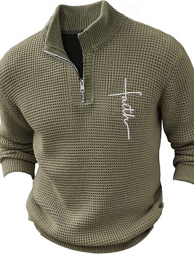  Hombre Fe Suéter de punto Jersey con cremallera Suéter Polo Cuello con cremallera Retro Antiguo Casual Ropa de fiesta de noche Diario Bordado Tejido en Punto Cálido Manga Larga Otoño Invierno Negro