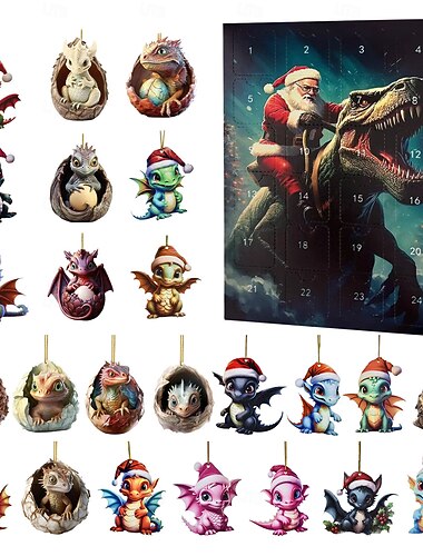  juleadventskalender ornamenter,2d akryl sød drage baby 24stk julepynt sæt gave 24 dage nedtælling mini hængende træ julepynt til julefest dekorationer