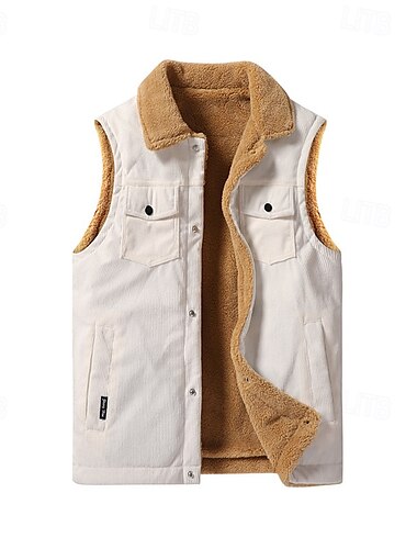  בגדי ריקוד גברים אפוד פליסה וסט Gilet יומי פגישה (דייט) חופשה אופנתי יום יומי סתיו חורף לַחְצָן כיס פוליאסטר קורדורוי שמור על חום הגוף נוח אחיד חזה יחיד כפתור יחיד דש רגיל שחור חום ירוק צבאי בז'