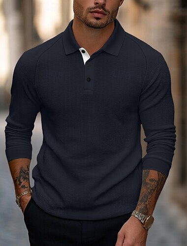  Homme polo de golf Polo en tricot gaufré Entreprise Casual Col polo côtelé manche longue Mode basique Couleur unie Tricot Automne Hiver Standard Gris foncé Noir Vert Véronèse bleu marine Gris clair