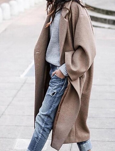  Per donna Cappotto invernale Cappotto Tenere al caldo Bottoni Giornaliero Moderno Tinta unica Interni Monopetto Lungo Collo ripiegabile Morbido Manica lunga Capispalla Nero Bianco Rosso Primavera
