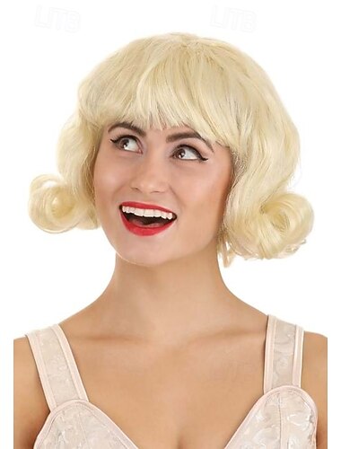  女性用ショートブロンド50年代ウィッグ ハロウィン コスプレパーティー用ウィッグ