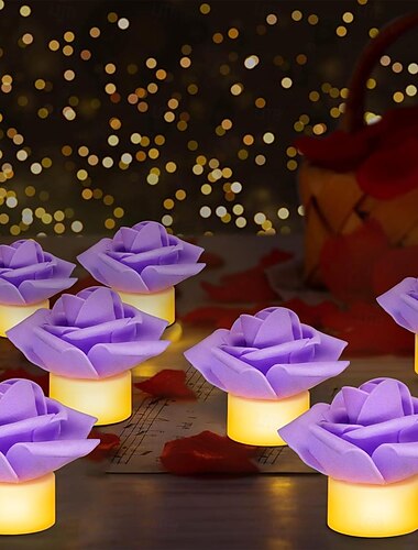  12 Stück LED-Teelichter, Kerzen, künstliche Rosenblätter, elektrisches Kerzenlicht, romantische flammenlose Kerze, batteriebetrieben, Weihnachten, Valentinstag, Hochzeit, Geburtstag, Party,