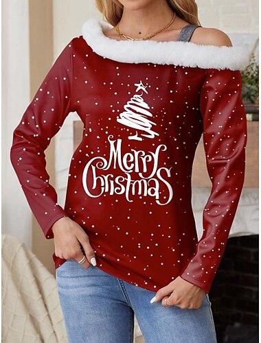  Damen Bluse Party Weihnachten Weihnachten Langarm Wein Herbst Winter