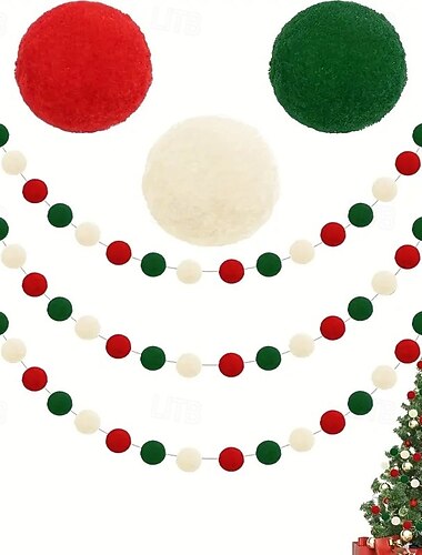  2m pom pom-snor, juledekorasjon julefest fargerik ballkrans, 20-ballers festlig bunting for hjemmeinnredning