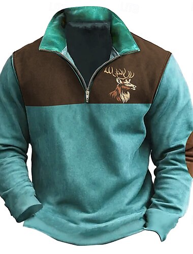  Herren Kuh Jagd Sweatshirts Sweatshirt mit Viertelreißverschluss Langarm Sweatshirt Troyer Halber Reißverschluss Vintage-Retro Western-Cowboy 3d Drucken Jagd Halfzip Troyer Winter Frühling & Herbst