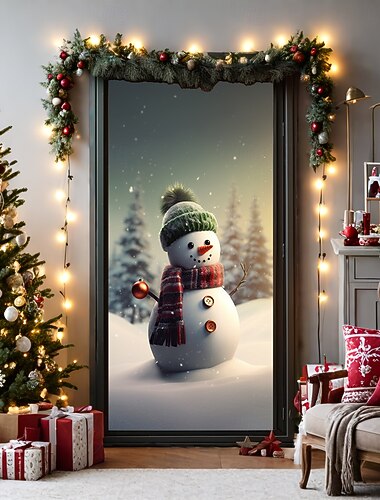  juledørdekorationer dørbetræk julesnemand fantasi dør gobelin dør gardin dekoration bagtæppe dør banner til hoveddør bondehus ferie fest indretning forsyninger indendørs/udendørs