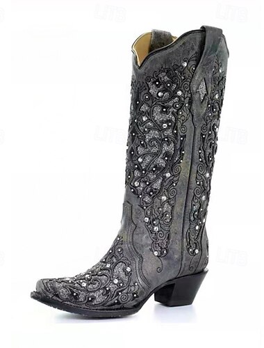  Mit Strasssteinen verzierte Vintage-Western-Cowboystiefel für Damen, besticktes Lederdesign für Hochzeiten und besondere Anlässe