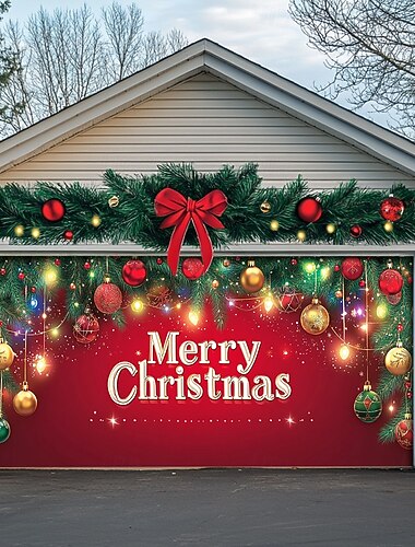  Weihnachtstürdekorationen für den Außenbereich, Garagentorabdeckung, Weihnachtsbanner „Frohe Weihnachten“, große Kulisse für den Urlaub, Garagentor-Außendekoration für Zuhause
