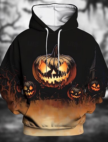  Halloween Kurpitsa Huppari Pullover Halloween 3D Edessä tasku Kuvitettu Käyttötarkoitus Pariskuntien Miesten Naisten Aikuisten Halloween Karnevaali Naamiaiset 3D-tulostus Juhla Festivaali