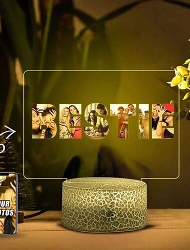  Lámpara de foto personalizada, luz de noche acrílica con foto de San Valentín personalizada, alimentada por USB, perfecta para el día de San Valentín, regalo festivo para familiares, amigos, amantes e hijos
