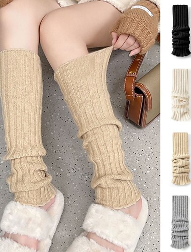  Calcetines de mujer de otoño e invierno tejidos gruesos y cálidos con cubrepiernas, calcetines de longitud media, calcetines de pelo lolita