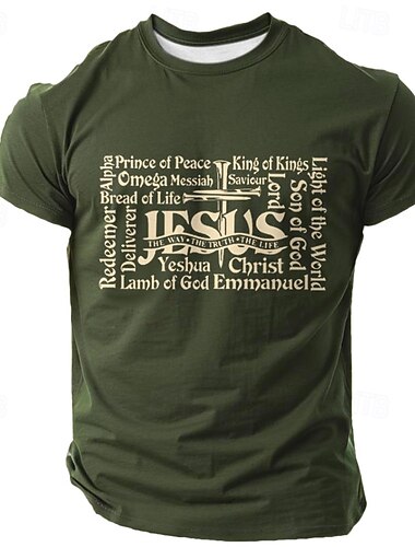  Men's Faith Christian T shirt Short Sleeve T shirt 3D Print Crew Neck Shirt Religious Athleisure Street Sports Outdoor Black Dark Green Dark Blue Summer Spring Clothing Apparel S M L XL XXL XXXL