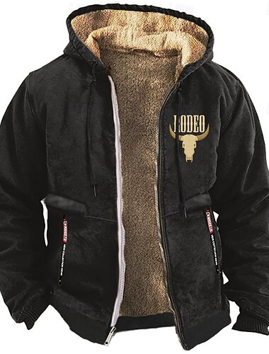  Hombre Estampados Cowboy Vellón Sudadera Manga Larga Sudaderas Con Capucha Vintage estilo occidental Vacaciones Noche Otoño invierno Negro Azul Piscina Marrón Ropa Diseñador Impresión gráfica S M L