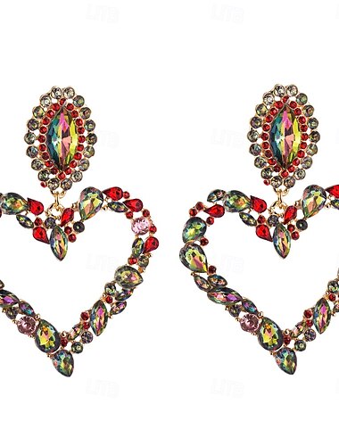  Herzförmige, farbenfrohe Statement-Ohrringe aus Kristall für Damen – glamouröser Strass-Schmuck für Hochzeiten, Partys und besondere Anlässe