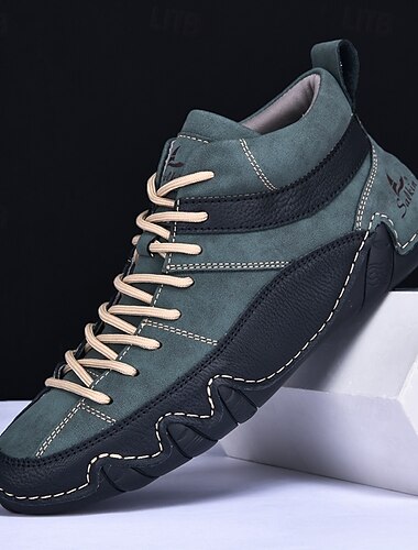  lette sneakers med snøring for menn – komfortabelt imitert semsket skinn og skinndesign for utendørs og daglig bruk