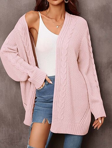  Damen Pullover Modisch Täglich Brautkleider schlicht Graphic Bedruckt Öffnung vorne Strick Textur Langarm Lange Oberteile Stricken Heim Arbeit Schwarz Rosa Herbst Winter