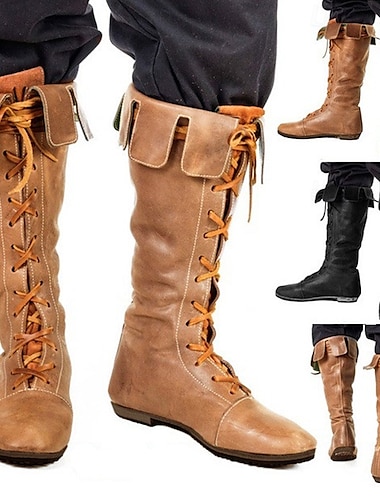  bottes noires à lacets de style médiéval pour hommes, parfaites pour le cosplay, les foires de la Renaissance et les reconstitutions historiques