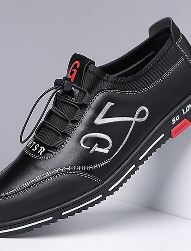  herenmode casual sneakers – bruin en zwart imitatieleer met uniek reliëfontwerp, elastische veters voor comfortabel dagelijks gebruik