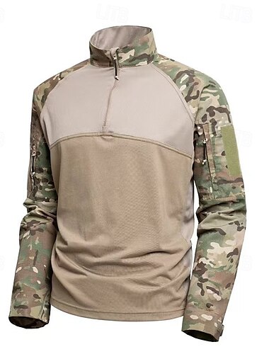  Herren Kampfhemd Hemd Wanderer Taktisches Militärhemd Langarm Viertel Postleitzahl Shirt Außen Atmungsaktiv Weich Polyester Patchwork Schwarz Armeegrün Khaki Fitnessstudio Klettern Camping / Wandern