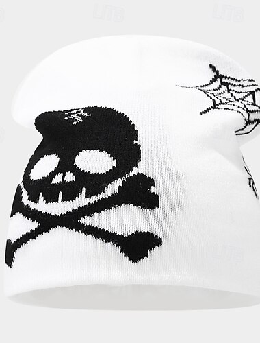  Herren Unisex Beanie Mütze Wintermützen Wollmützen 骷髅头毛线帽 Strickmütze Weiß Orange Acrylfasern Strick Jacquard Gemütlich Halloween Freizeitskleidung Festival Kürbis Totenkopf Motiv Warm