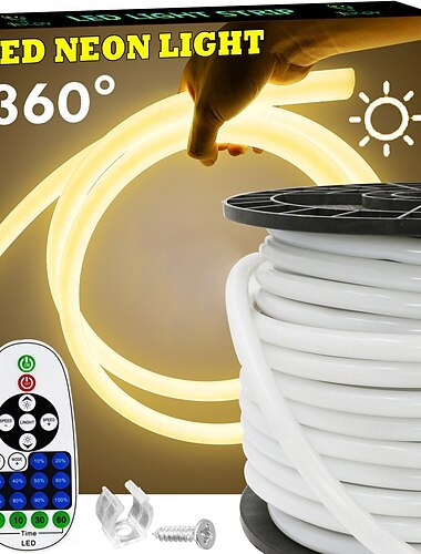 Wasserdichte LED-Lichtstreifen, 360°, rund, Neonlicht, 5–30 m/16–100 Fuß, flexibles und dimmbares LED-Lichterseil mit Fernbedienung, Multimodus-Idee, AC220 V, EU-UK-AU-Stecker