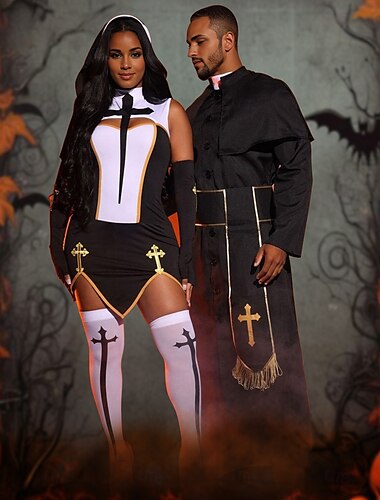  Religieuse Prêtre Couples Costume de Cosplay Déguisements de couple Adulte Homme Femme Cosplay Tenue de Boîte Déguisement Sexy Carnaval Mascarade Costume de carnaval facile