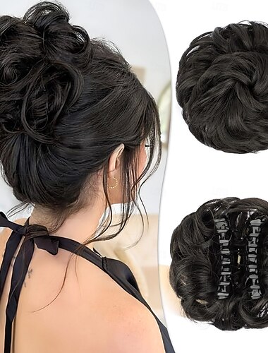  Moños Moño Recortar en Pelo sintético Pedazo de cabello La extensión del pelo Rizado Fiesta Diario Ropa Cotidiana Marrón Oscuro Marrón Rubio oscuro