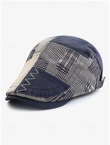  casquette plate patchwork vintage pour homme – chapeau gavroche décontracté en coton pour un usage quotidien élégant