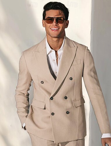  Voor heren Kostuums Formeel Bruiloft Vuosipäivä Gevoerd Dagelijks Feest Lente & Herfst Herfst Polyester Effen Kleur Knop Thermisch Warm Comfortabel Dubbele rij knopen Blazer Lichtkaki
