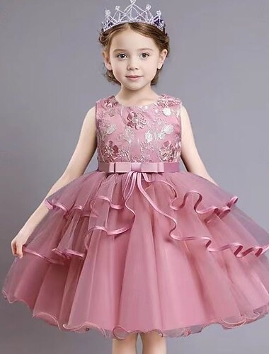  Enfants Fille Robe de fête Graphic Fleur Sans Manches Occasion spéciale Princesse Polyester robe soirée Eté Printemps 4 ans et + Multicouleur Champagne Rose Claire