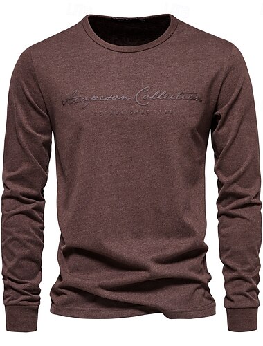 Man Lange mouw Ronde Lente & Herfst Tekst Casual Casual / Dagelijks bordeaux Donker Grijs Marine Top T-shirt voor mannen