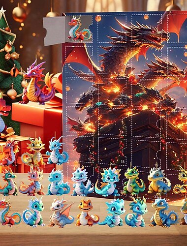  vánoční ozdoby adventního kalendáře,2d akrylové roztomilé dračí miminko 24ks sada vánočních ozdob dárek 24 dní odpočítávání mini závěsný stromeček vánoční ozdoby na vánoční večírek