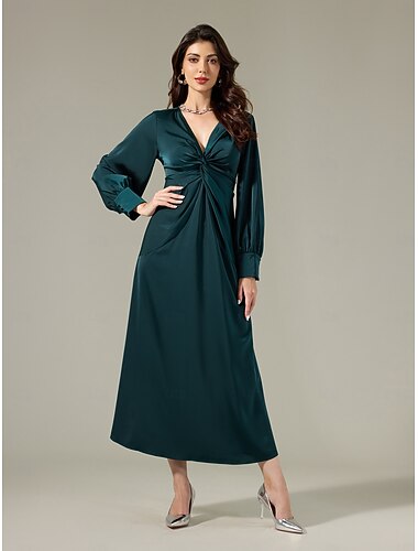  satin mörkgrön twist elegant mode maxi festklänning