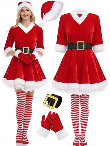  Дед Мороз Mrs.Claus Инвентарь Модное рождественское платье Костюмы Санта Клауса Косплэй костюмы Жен. Рождество Новый год Рождественский сочельник Рождество Взрослые Рождество Канун Нового года