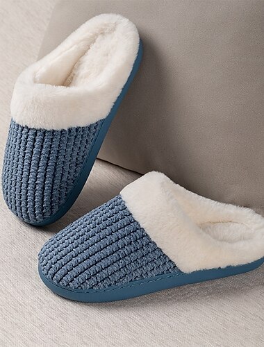 Damen Memory Foam Hausschuhe Fuzzy, rutschfest, Herbst Winter Warm Flauschige Plüsch Hausschuhe für Schlafzimmer