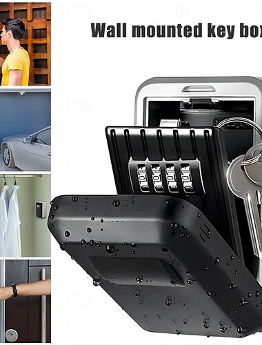  Caja de seguridad con cerradura para llaves de montaje en pared, con 4 códigos de contraseña, sin llave, para el hogar, la oficina, caja de almacenamiento secreta, organizador