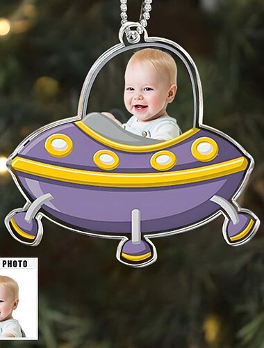  Ornamenti di Natale personalizzati con foto in acrilico 2D Ornamenti personalizzati con faccia di bambino per albero di Natale Decorazione di Natale regali pendant appeso Astronauta