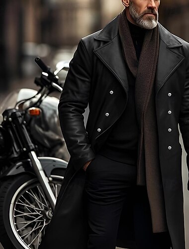  Voor heren Jas van imitatieleer Overgangsjack Bikerjack Rood leren jack Vakantie Dagelijks Winddicht Houd Warm Zak Herfst winter Effen Modieus Klassiek Revers Lang Imitatieleer Zwart Zilver Wijn