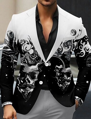  Totenkopf Motiv Geschäftlich Brautkleider schlicht Grusel Herren Mantel Blazer-Jacke warm halten Atmungsaktiv Komfortabel Partyabend Täglich Taste 3D-Druck Multi Pocket Regular Fit Herbst Winter