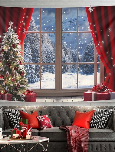  χριστουγεννιάτικα διακοσμητικά κρεμαστά ταπετσαρία τοίχου χριστουγεννιάτικα έξω από το παράθυρο μεγάλη ταπετσαρία τοιχογραφία διακόσμηση φωτογραφία σκηνικό κουβέρτα κουρτίνα σπίτι υπνοδωμάτιο σαλόνι