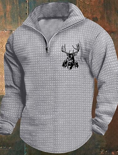  Pánské Waffle mikina Mikina Čtvrtletní mikina na zip Bílá Fialová Armádní zelená Khaki Světle šedá Poloviční zip Grafika Tisk Tisk Čtvrtletní zip Vánoce Denní Dovolená Další tisky Šik ven Na běžn