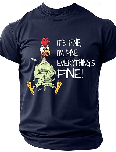  メンズ面白いTシャツ '大丈夫、私は大丈夫、すべてが大丈夫です！' チキン拘束具グラフィック短袖ライフスタイルユーモアTシャツ