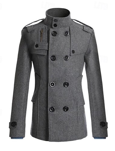  Herren Peacoat Trenchcoat Täglich Urlaub Herbst Winter Polyester warm Oberbekleidung Bekleidung Modisch Klassisch Glatt Tasche Ständer Doppelreihiger Verschluss