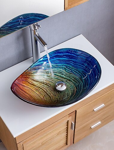  moderne eenvoudige heldere licht snijwerk yuan schat wastafel gehard glas wasbak met waterval kraan wastafel ondersteuning wastafel bwy19-193