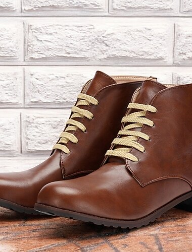  Botas masculinas de couro sintético marrom com cadarço – calçado casual estiloso e durável para uso diário e ao ar livre