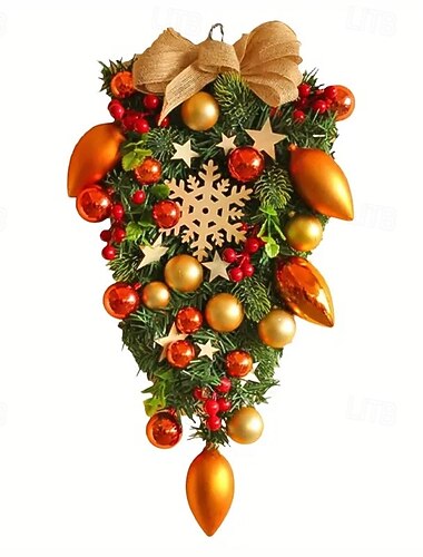  julepynt julekrans utendørs til inngangsdør vinterkrans vindu veggdekorasjon- 50*30 cm kreativ veggdekor, vindusutstilling, festlig sløyfe og vinranke dørhengende ornament