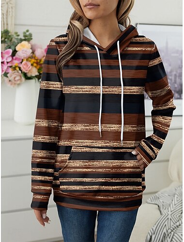  Damen Hoodie Sweatshirt Kapuze Polyester Gestreift Strasse Alltagskleidung Tasche Bedruckt Brautkleider schlicht Kapuzenpullover Langarm Mikro-elastisch Herbst Winter
